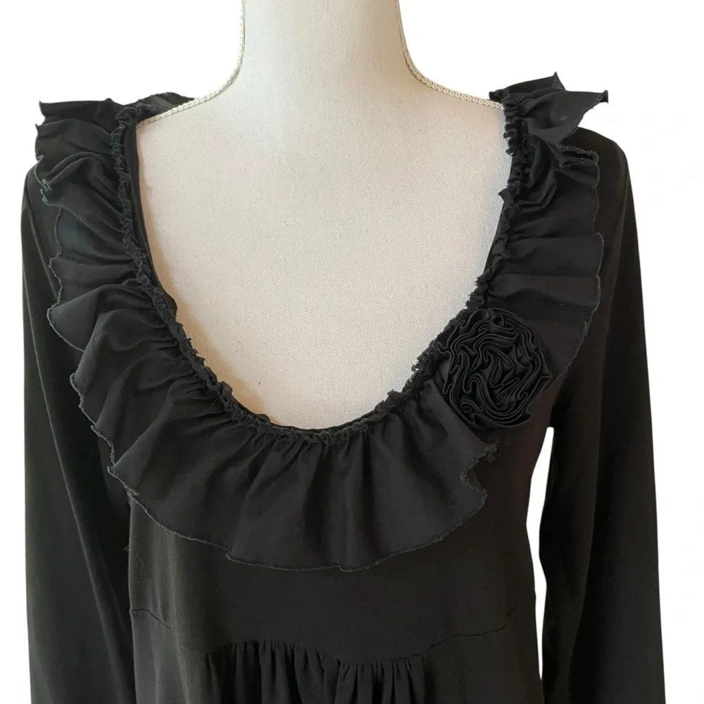 J. Crew Black Long Sleeve Ruffle Dress.  Size L